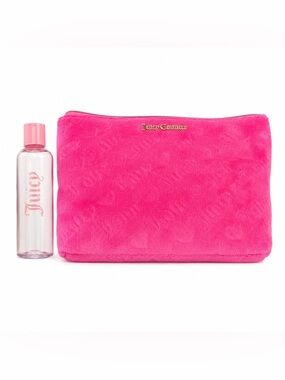 NWT Juicy Couture Hot Pink Velour Large Cosmetic Travel Bag Makeup Case